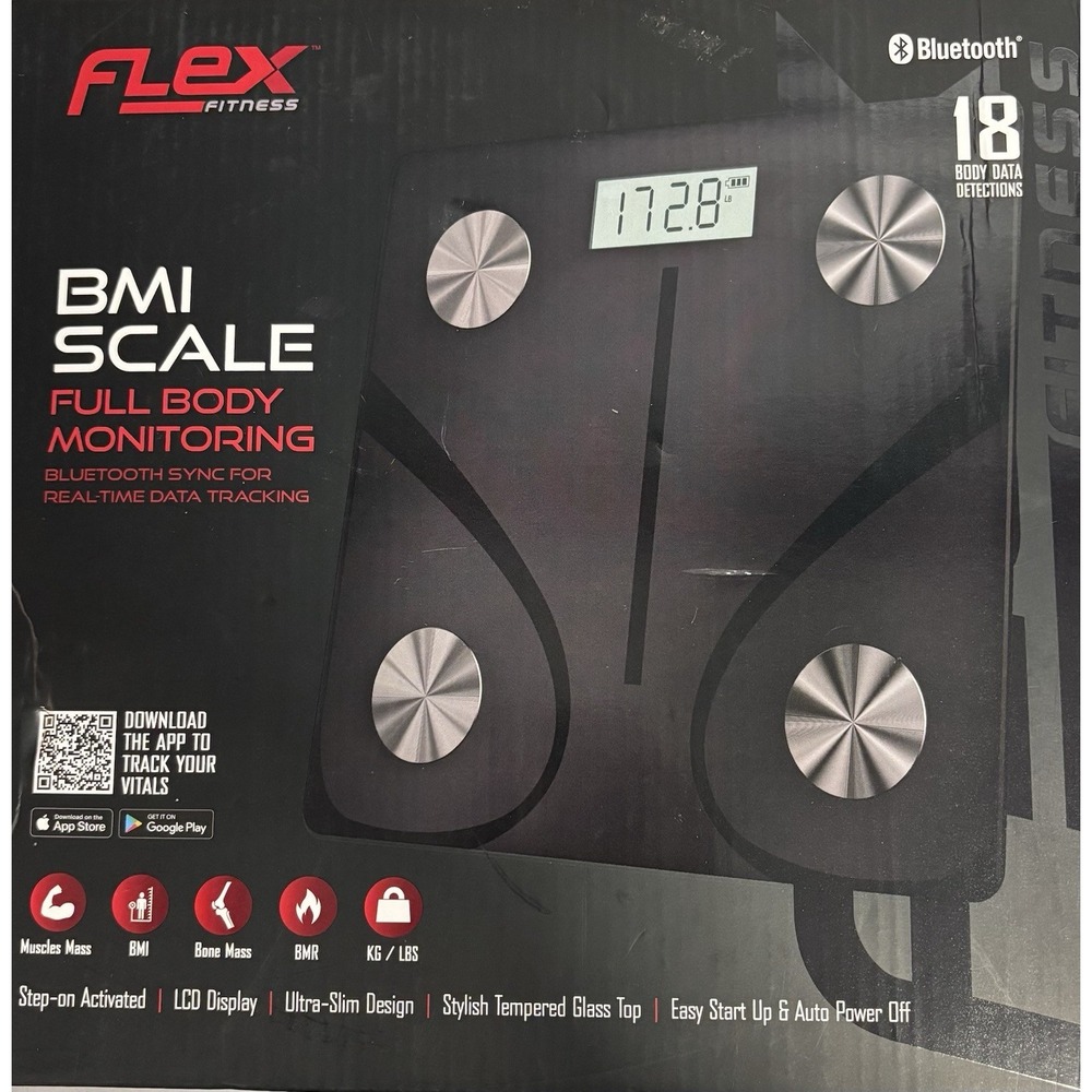 Flex Fitness BMi Scale, Full Body Monitoring, Tracking Mobile App